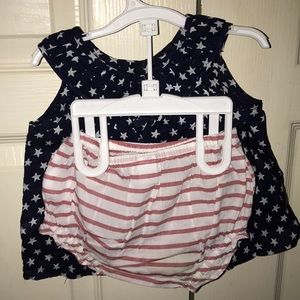 Blue top with stars/red and white striped bloomers